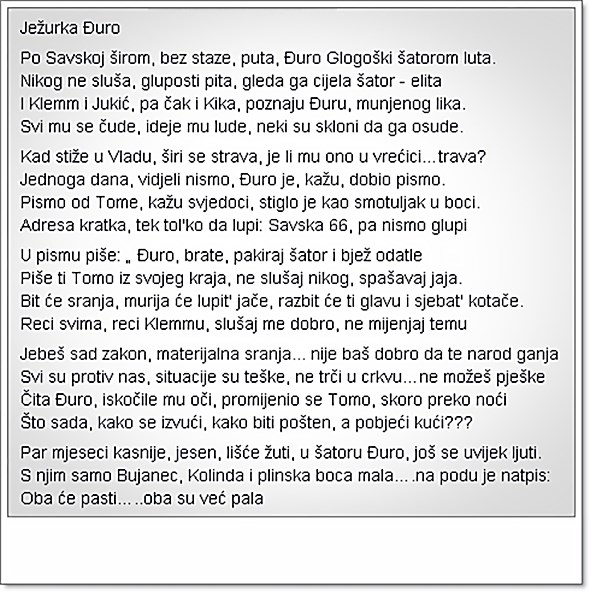 Ježurka Đuro (šatorska poezija)