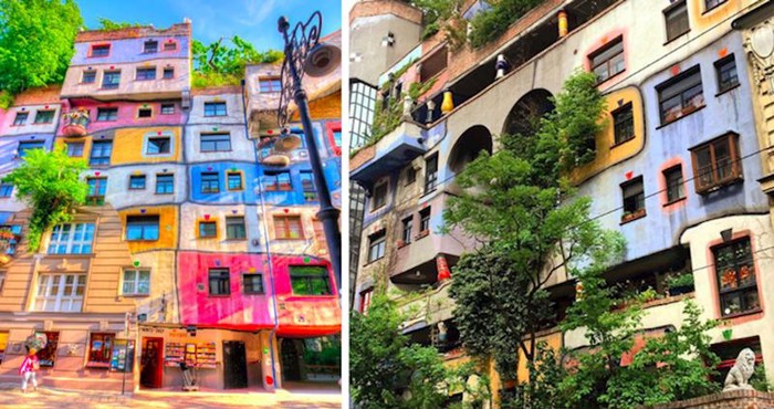 Hundertwasserhaus šarena je zgrada s oko 250 stabala i grmova