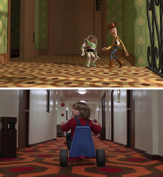 #4 U Toy Storyu (1995.) uzorak tepiha u Sidovoj kući potpuno je isti kao pod u filmu The Shining (1980).