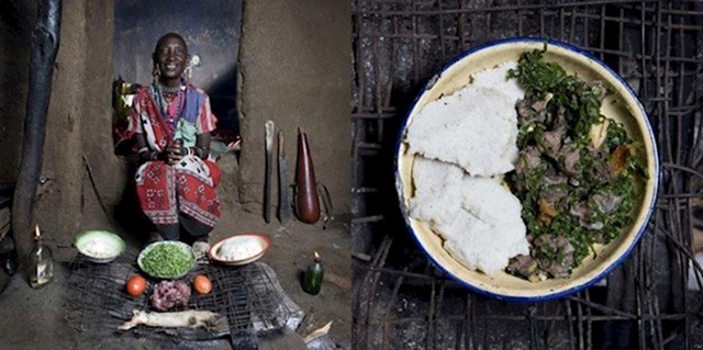 Normita Sambu Arap, Oltepessi, Kenija. Mboga i orgali (bijela kukuruzna palenta s povrćem i mesom od koze).