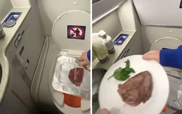 On je pokušao pripremiti odrezak u WC-u aviona.