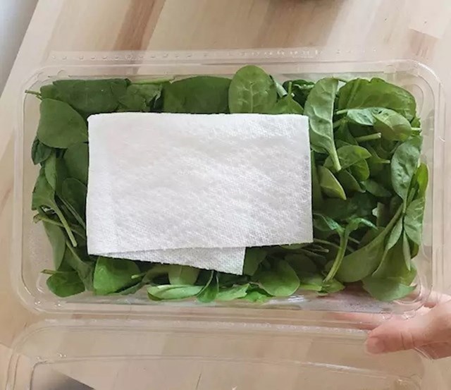 Ako u posudicu sa salatom ostavite listić papirnate kuhinjske krpe, ona bi trebala upiti vlagu i salata bi dulje trebala ostati svježa.