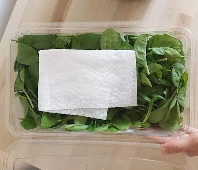 Ako u posudicu sa salatom ostavite listić papirnate kuhinjske krpe, ona bi trebala upiti vlagu i salata bi dulje trebala ostati svježa.