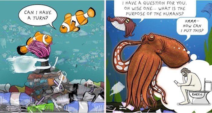 Ovaj umjetnik crta stripove kako bih pokazao kako plastični otpad utječe na morski život