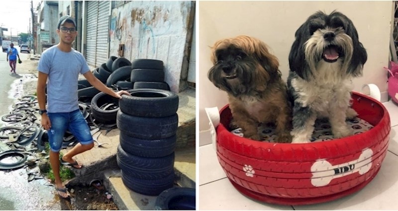 On koristi stare automobilske gume kako bi stvorio preslatke ležajeve za kućne ljubimce