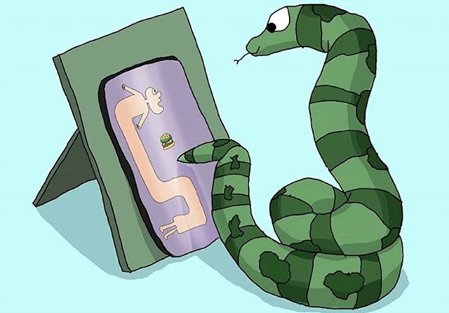 6. "Nacrtaj zmiju koja se igra na mobitelu."