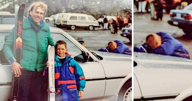„Otac, brat i ja na skijanju (1991.). Mog brata možemo vidjeti kako plače u pozadini jer smo iz automata umjesto 7UP-a dobili coca colu.."
