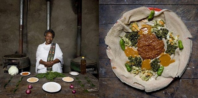 Bisrat Melake, Addis Abeba, Etiopija. Enjera s curryjem i povrćem.
