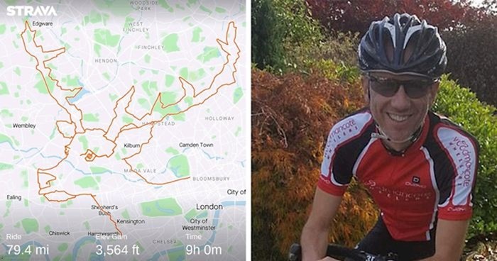 Ovaj biciklist proveo je 9 sati pedalirajući po Londonu kako bi stvorio sliku jelena na fitness aplikaciji