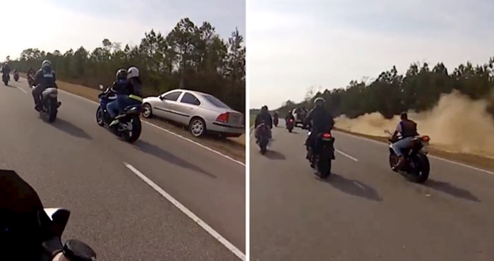 Vozačica automobila odlučila je pretjeći skupinu motociklista, pogledajte što se dogodilo