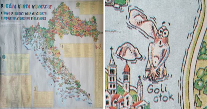 Genijalna dječja karta Hrvatske iz 90ih godina prepuna je komičnih crteža. Jeste li je imali?
