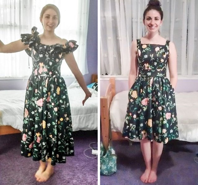"Ovo je haljina iz second hand shopa. Trebalo mi je oko mjesec dana da je malo izmijenim, sad imam haljinu koje mogu nositi i u svečanim prilikama."