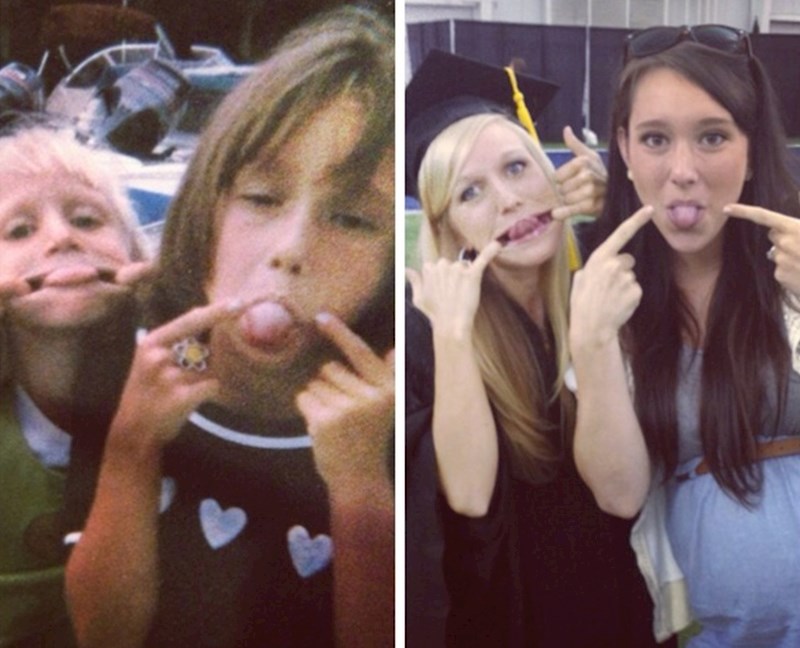 9. "Moja najbolja prijateljica i ja, prije 16 godina i danas. Upravo je diplomirala, a ja sam sretno udana s djetetom na putu. "