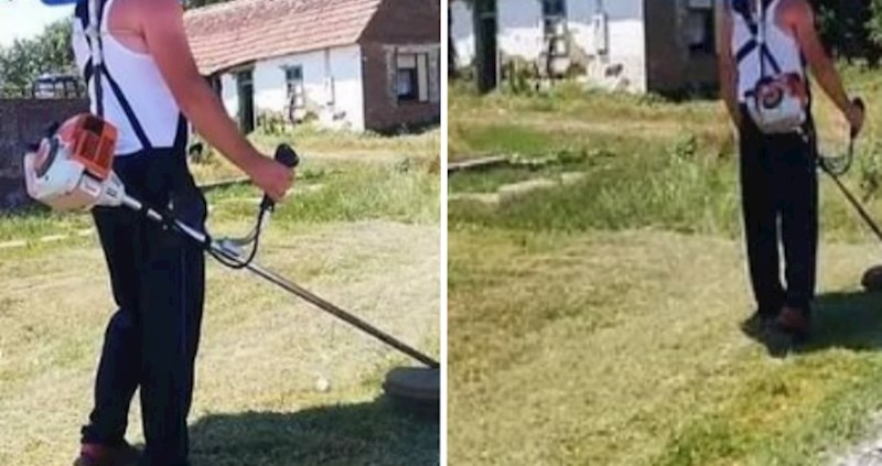Lik je pronašao urnebesan način kako pokositi travu i kad je vani pakleno vruće; ovo treba isprobati