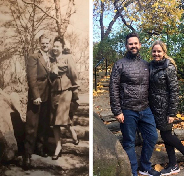 "Moj zaručnik i ja konačno smo pronašli isto mjesto u Central Parku gdje su moji djed i baka snimili ovu fotografiju 40-ih godina."