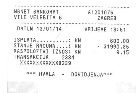 Listić s bankomata u prosječnog Hrvata