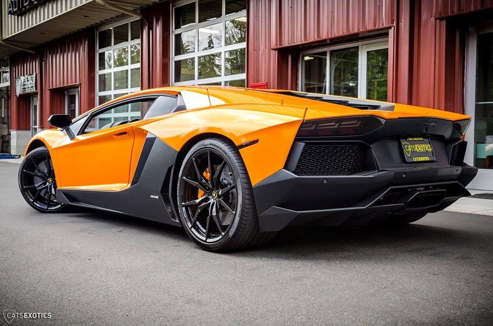 Orange and black Lamborghini.