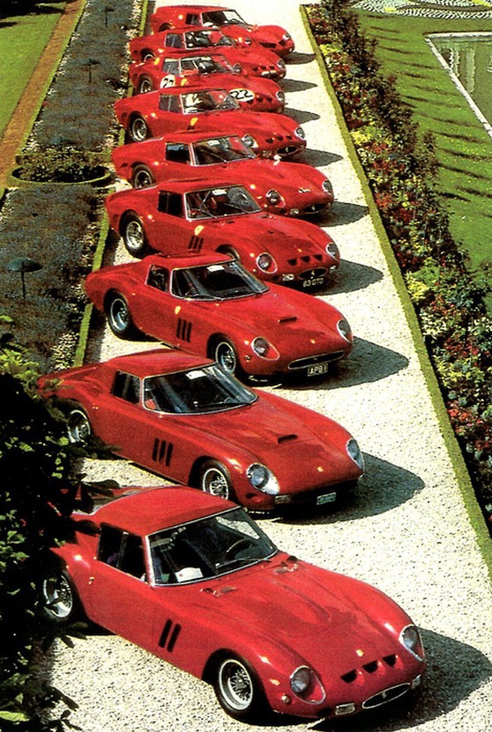 Ferrari 250 GTO's! Seriously expensive row of cars...