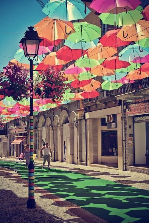 Umbrella street in Portugal