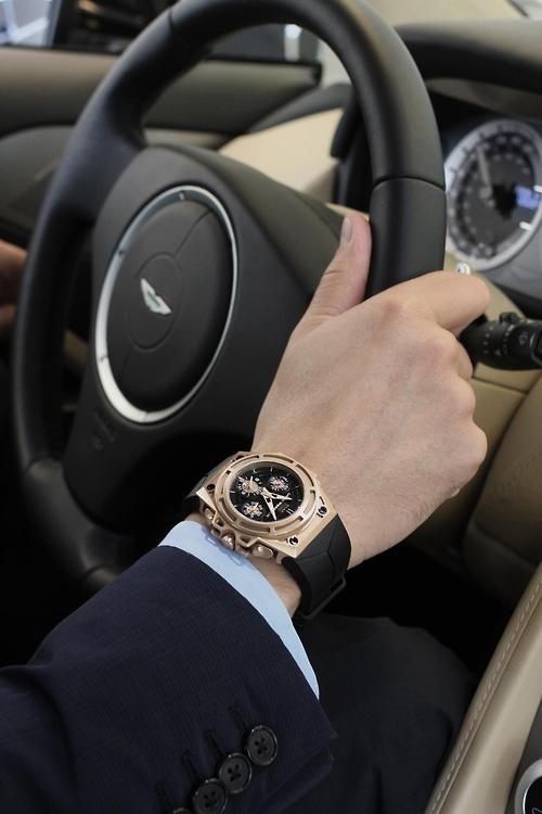 Aston Martin pairs well with this amazing Hublot watch.