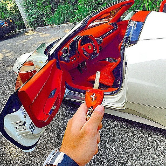 White and Red Interior Ferrari 458 Spider.