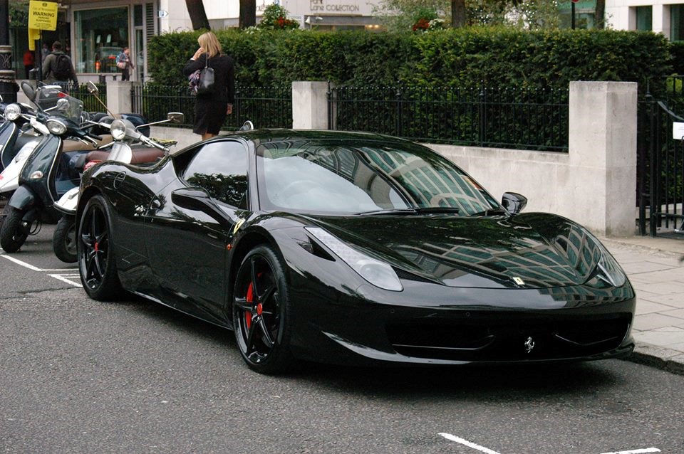 Beautiful black Ferrari in London.