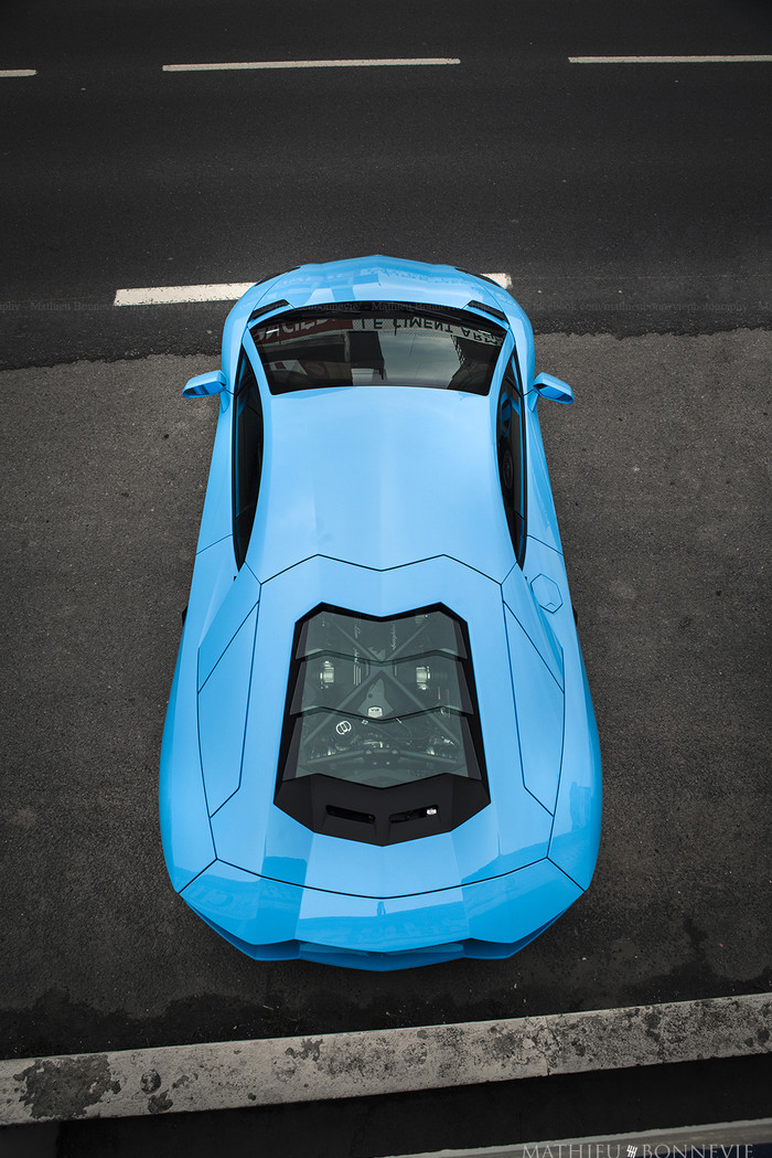 Baby blue Lamborghini.