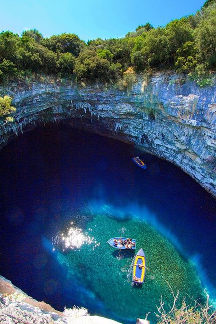 Melissani Cave located on the island of Kefalonia, Greece.
