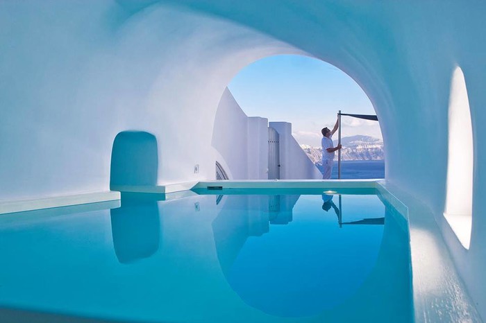 Cave pool in Santorini, Greece.