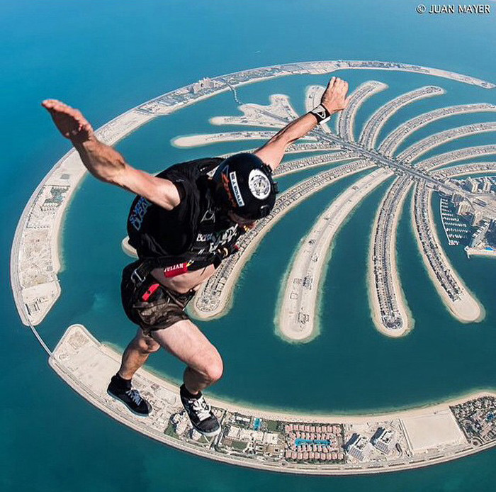 Skydiving over The Palm in Dubai.