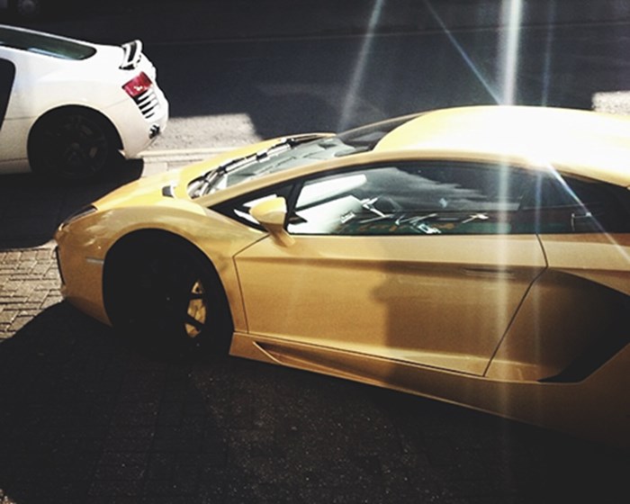 Yellow Lamborghini.
