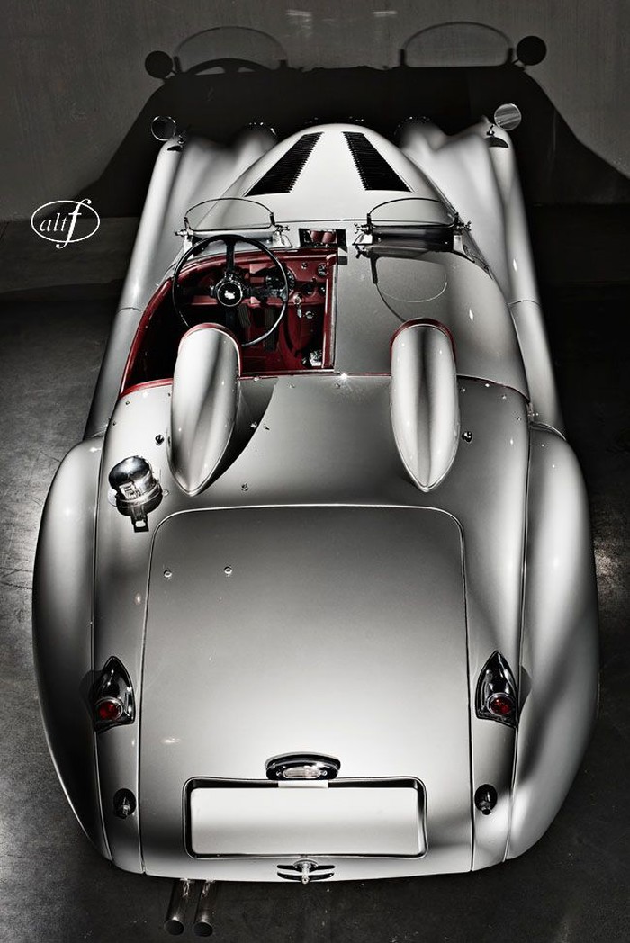 Silver 1953 Jaguar XK120.