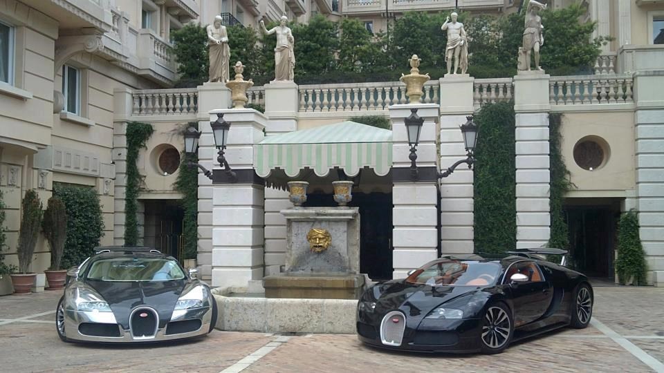 Bugatti's in front of the Hotel Metropole in Monte-Carlo.

