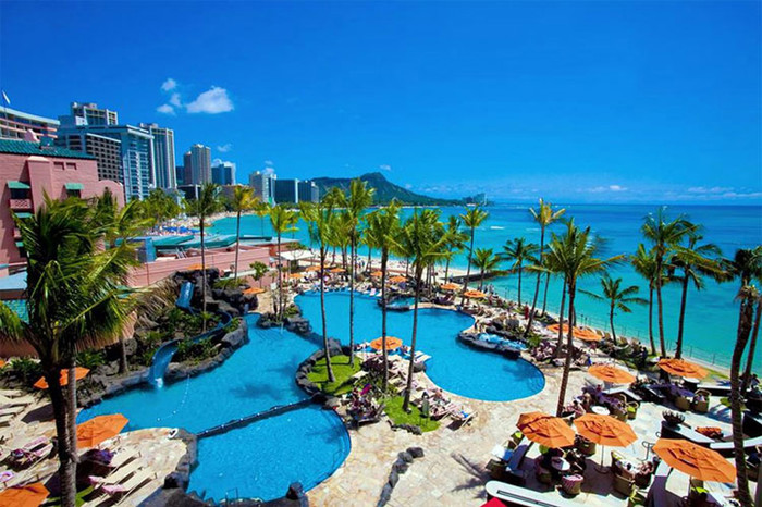 The Royal Hawaiian Hotel, also known as the Pink Palace.