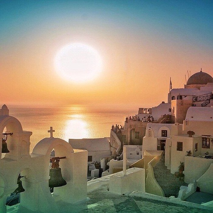 Sunrise in Santorini, Greece.