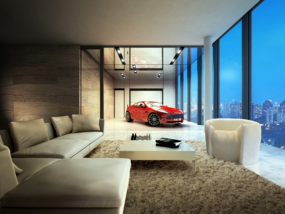 Apartment in Singapore allows to park your car indoors.