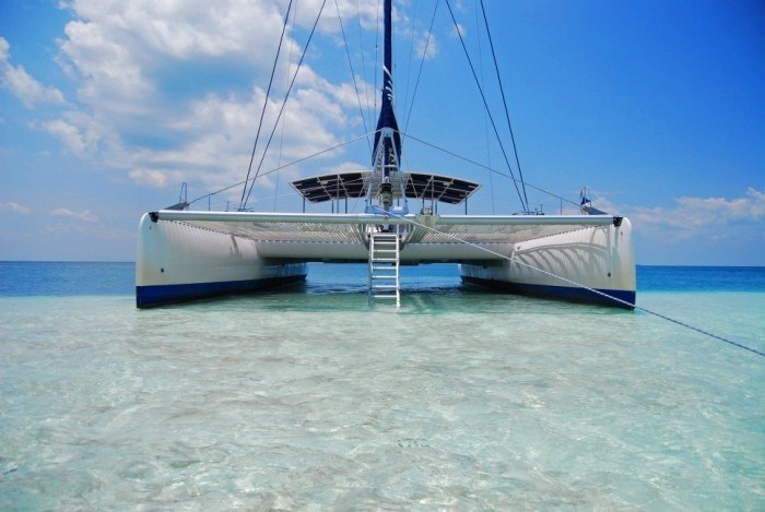 That's one fancy catamaran! 