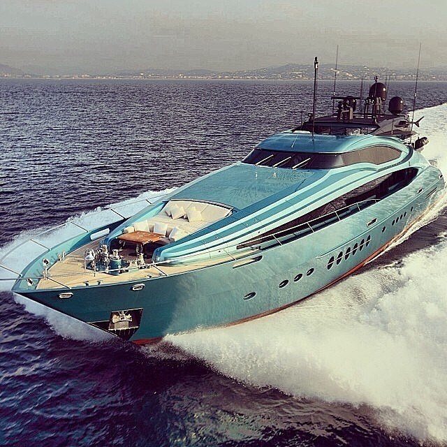 Ice blue yacht.