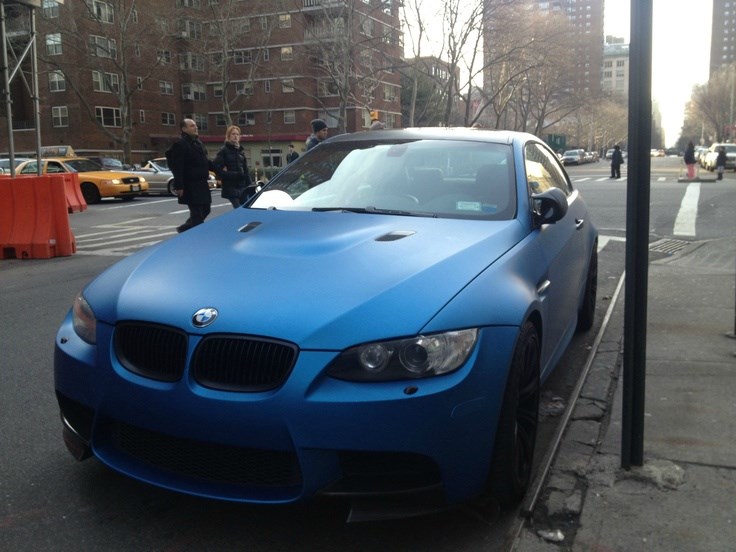 Matte blue BMW.