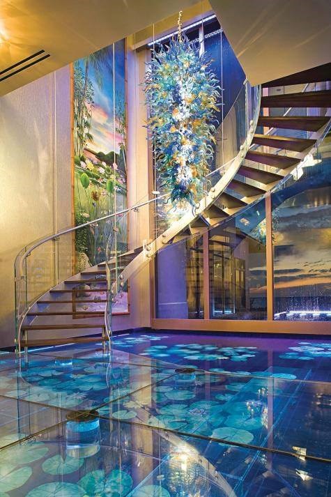 Amazing glass floor with pond underneath