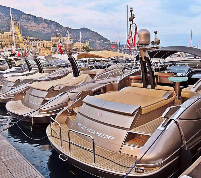 Riva Yacht Line Up at the Monaco Yacht Show.