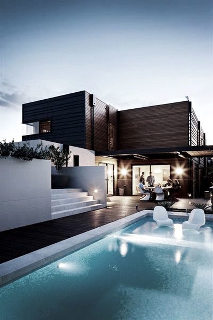 Luxury contemporary home with endless outdoor poor.