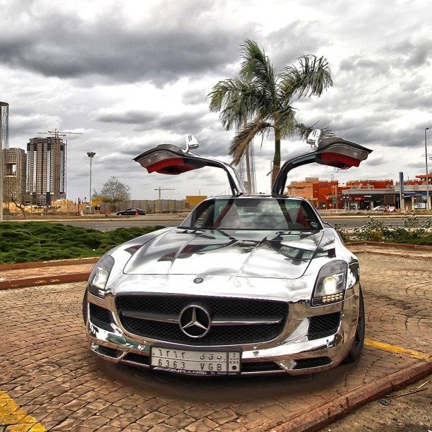 Chrome Mercedes SLS.
