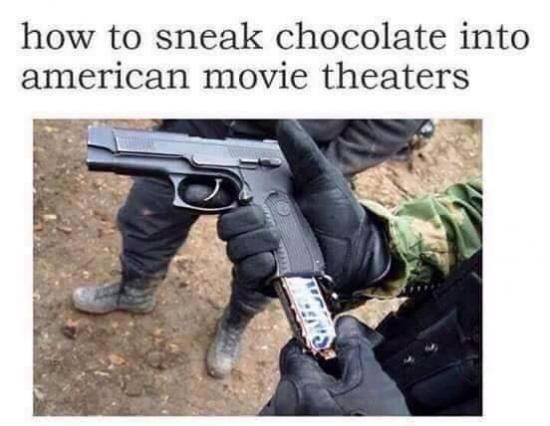 haha..kako prošvercati čokoladicu u američko kino..