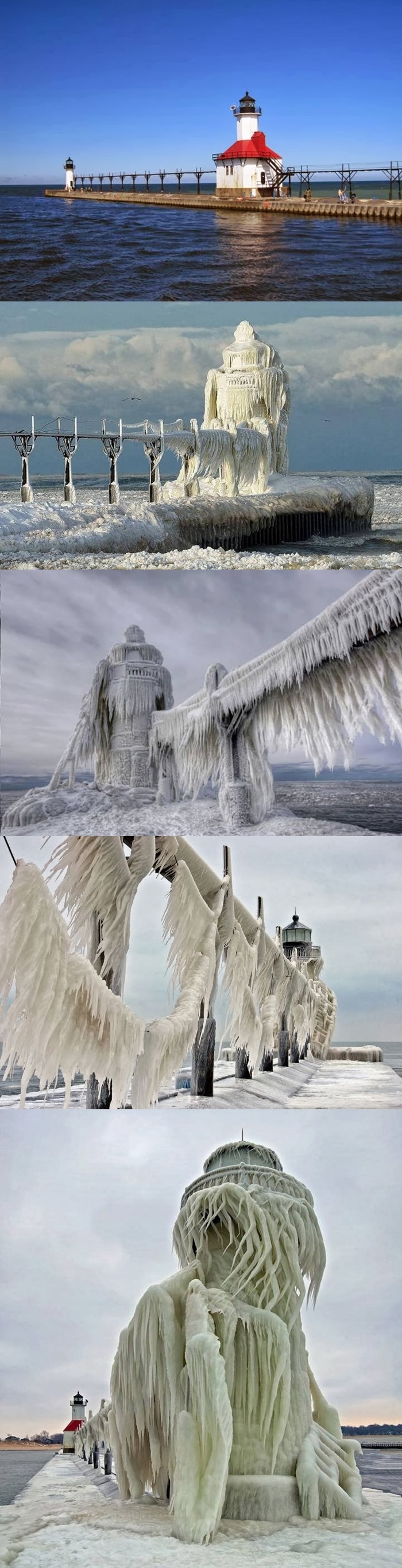Svjetionik St. Joseph u Michigan, po ljeti sasvim običan svjetionik, ali se zimi pretvara u pravu ledenu neman..