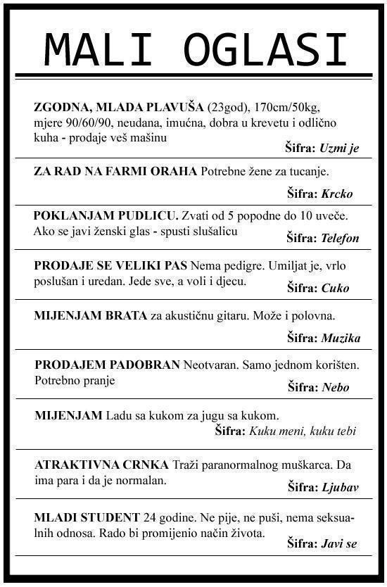 mali oglasi sa velikim nadama..