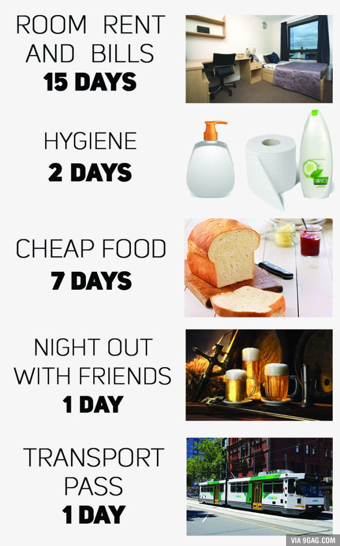 koliko radnih dana koštaju određene stvari..