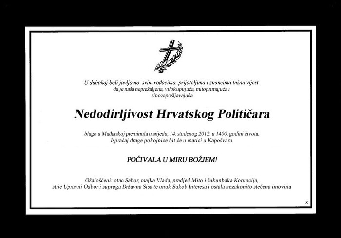 Nakon teške borbe preminula nedodirljivost političara