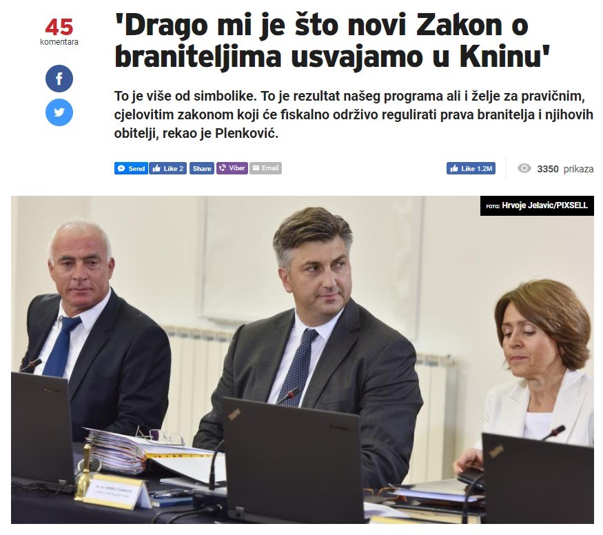 "Drago mi je što novi Zakon o braniteljima usvajamo u Kninu"