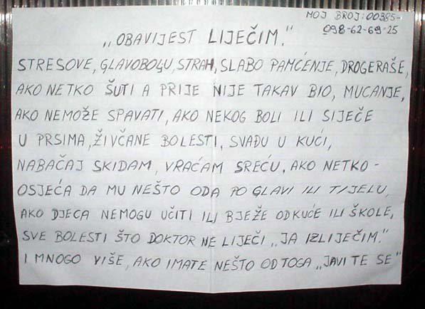 "Bog" dao oglas: Liječi nesreću, drogeraše i nabačaje
